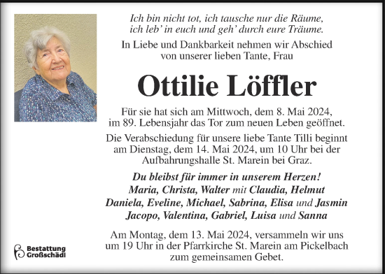 Traueranzeige von Ottilie Löffler von Kleine Zeitung