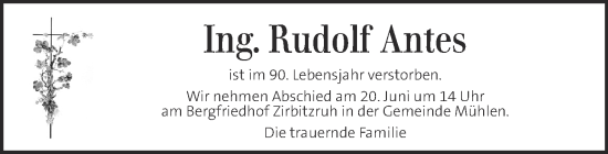 Traueranzeige von Rudolf Antes von Kleine Zeitung