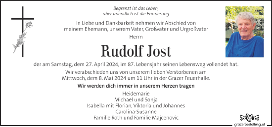 Traueranzeige von Rudolf Jost von Kleine Zeitung
