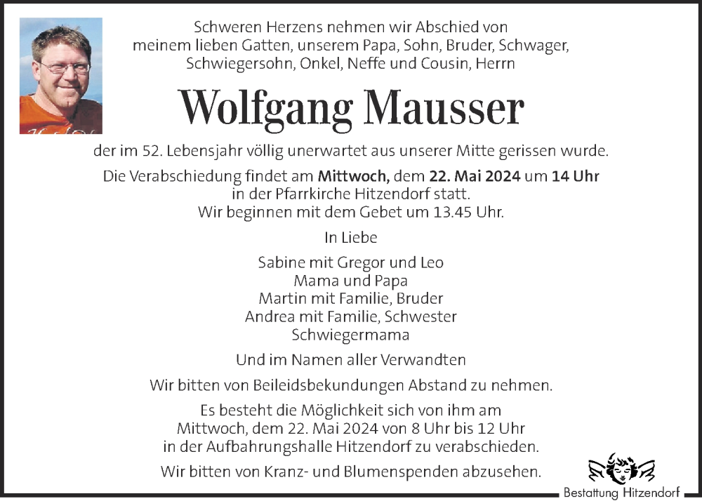  Traueranzeige für Wolfgang Mausser vom 22.05.2024 aus Kleine Zeitung