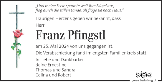 Traueranzeige von Franz Pfingstl von Kleine Zeitung