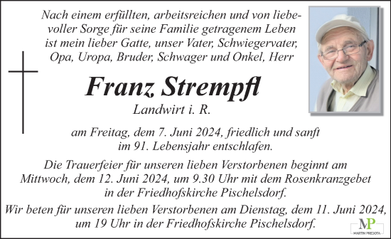 Traueranzeige von Franz Strempfl von Kleine Zeitung