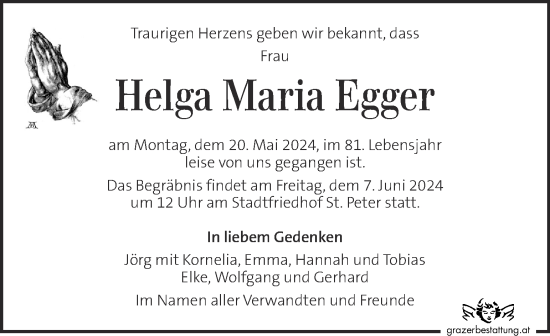 Traueranzeige von Helga Maria Egger von Kleine Zeitung