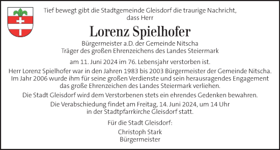 Traueranzeige von Lorenz Spielhofer von Kleine Zeitung