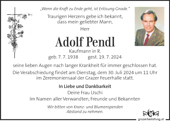 Traueranzeige von Adolf Pendl von Kleine Zeitung