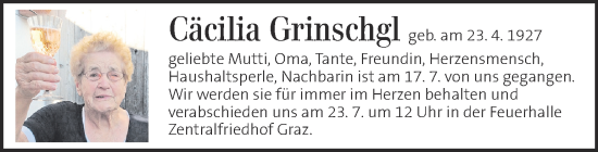 Traueranzeige von Cäcilia Grinschgl von Kleine Zeitung