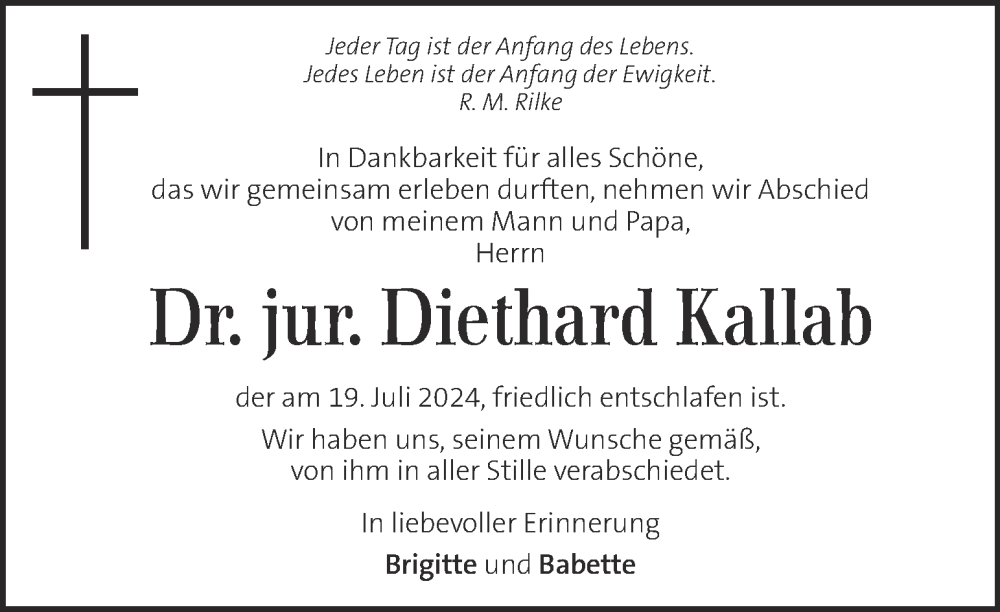  Traueranzeige für Diethard Kallab vom 27.07.2024 aus Kleine Zeitung