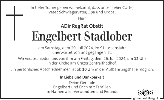 Traueranzeige von Engelbert Stadlober von Kleine Zeitung