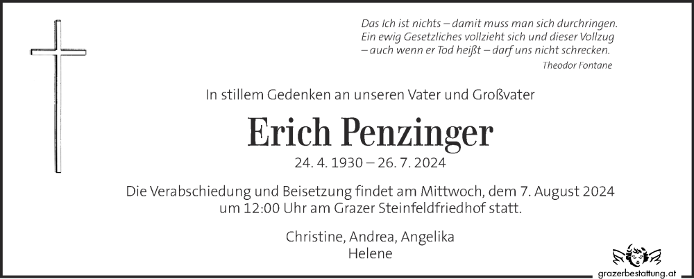  Traueranzeige für Erich Penzinger vom 01.08.2024 aus Kleine Zeitung