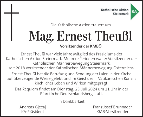 Traueranzeige von Ernest Theußl von Kleine Zeitung