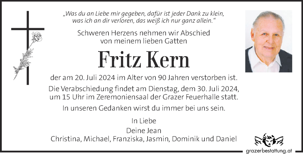  Traueranzeige für Fritz Kern vom 26.07.2024 aus Kleine Zeitung