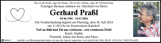 Traueranzeige von Gerhard Praßl von Kleine Zeitung