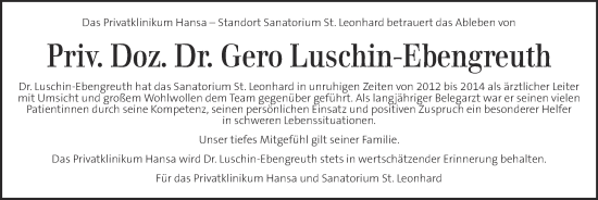 Traueranzeige von Gero Luschin-Ebengreuth von Kleine Zeitung