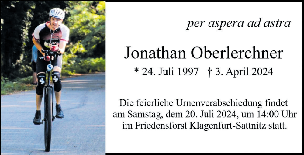  Traueranzeige für Jonathan Oberlerchner vom 12.07.2024 aus Kleine Zeitung