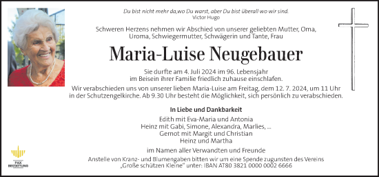 Traueranzeige von Maria-Luise Neugebauer von Kleine Zeitung