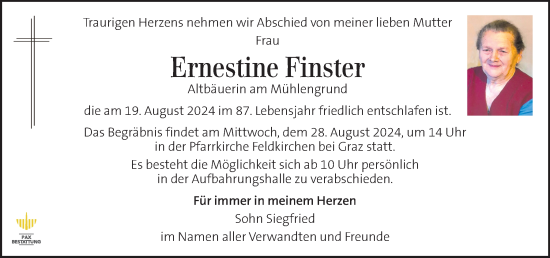 Traueranzeige von Ernestine Finster von Kleine Zeitung