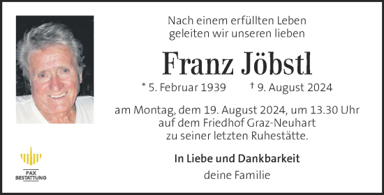 Traueranzeige von Franz Jöbstl von Kleine Zeitung