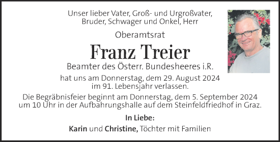 Traueranzeige von Franz Treier von Kleine Zeitung