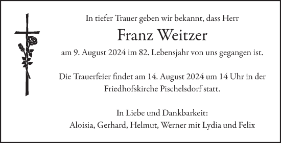 Traueranzeige von Franz Weitzer von Kleine Zeitung