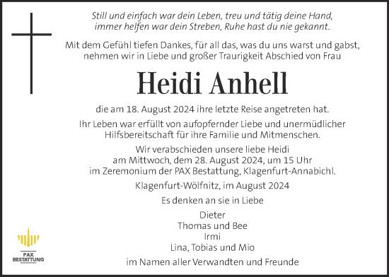 Traueranzeige von Heidi Anhell von Kleine Zeitung