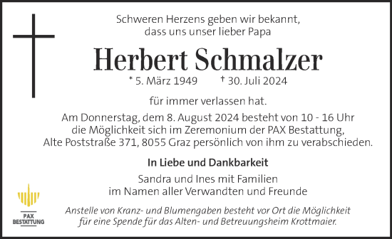 Traueranzeige von Herbert Schmalzer von Kleine Zeitung