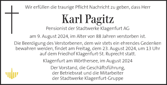 Traueranzeige von Karl Pagitz von Kleine Zeitung