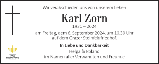 Traueranzeige von Karl Zorn von Kleine Zeitung