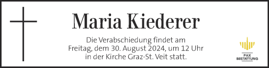 Traueranzeige von Maria Kiederer von Kleine Zeitung