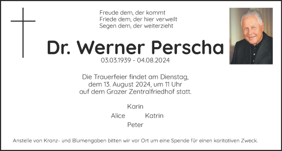 Traueranzeige von Werner Perscha von Kleine Zeitung