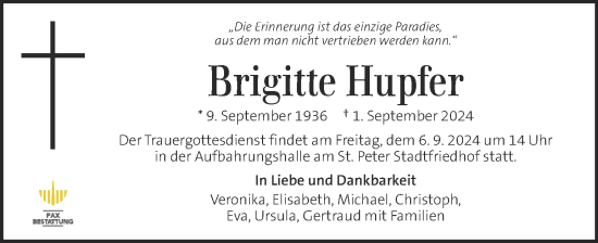 Traueranzeige von Brigitte Hupfer von Kleine Zeitung