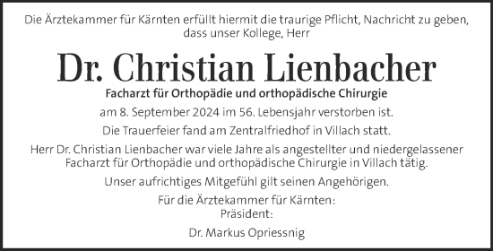 Traueranzeige von Christian Lienbacher von Kleine Zeitung