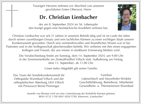 Traueranzeige von Christian Lienbacher von Kleine Zeitung