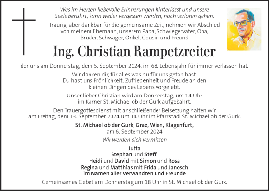 Traueranzeige von Christian Rampetzreiter von Kleine Zeitung