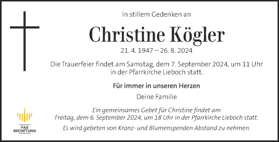 Traueranzeige von Christine Kögler von Kleine Zeitung