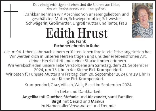 Traueranzeige von Edith Hrust von Kleine Zeitung