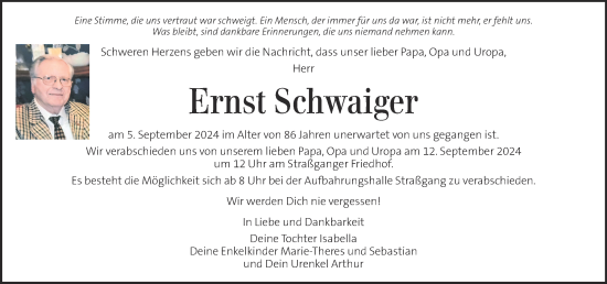 Traueranzeige von Ernst Schwaiger von Kleine Zeitung