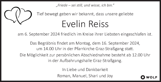 Traueranzeige von Evelin Reiss von Kleine Zeitung