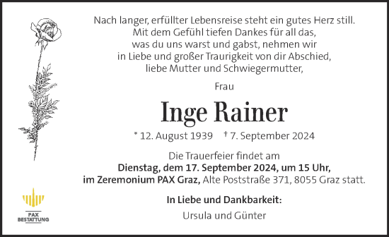 Traueranzeige von Inge Rainer von Kleine Zeitung