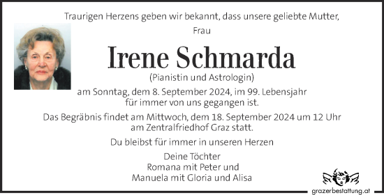 Traueranzeige von Irene Schmarda von Kleine Zeitung