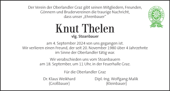 Traueranzeige von Knut Thelen von Kleine Zeitung