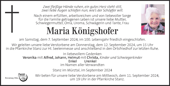 Traueranzeige von Maria Königshofer von Kleine Zeitung