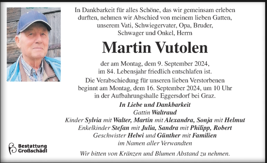 Traueranzeige von Martin Vutolen von Kleine Zeitung