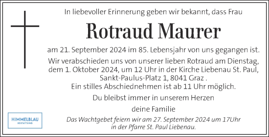 Traueranzeige von Rotraud Maurer von Kleine Zeitung