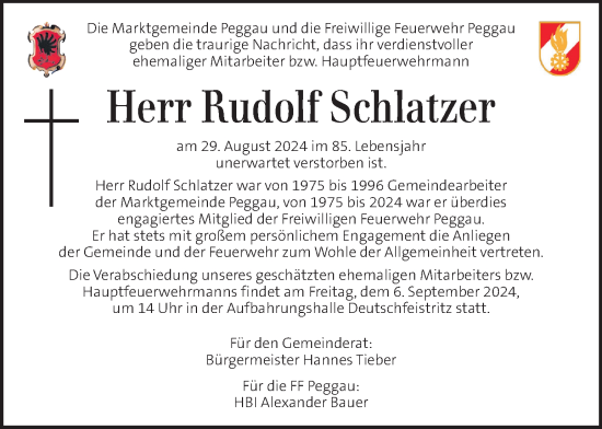 Traueranzeige von Rudolf Schlatzer von Kleine Zeitung