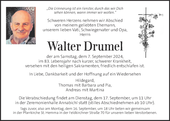 Traueranzeige von Walter Drumel von Kleine Zeitung