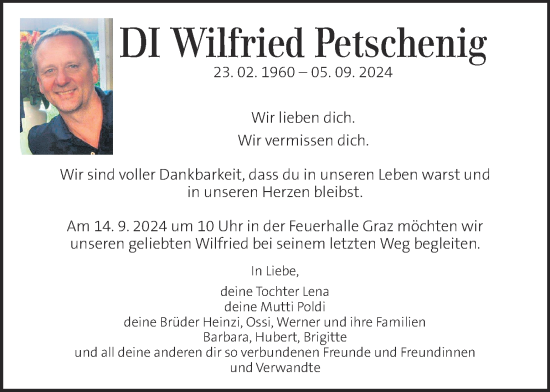 Traueranzeige von Wilfried Petschenig von Kleine Zeitung