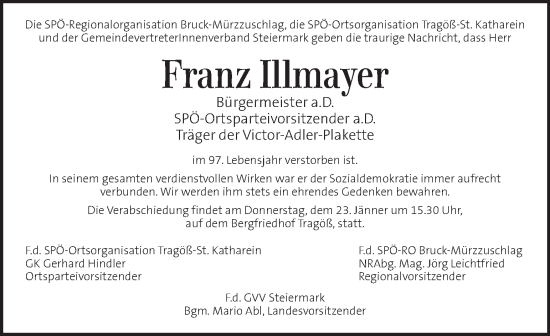 Traueranzeige von Franz Illmayer von Kleine Zeitung