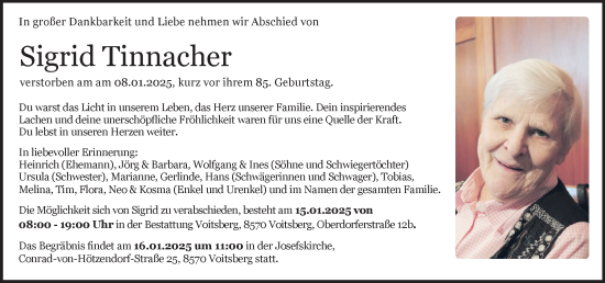 Traueranzeige von Sigrid Tinnacher von Kleine Zeitung