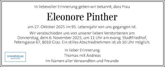 Traueranzeige von Eleonore Pinther von Kleine Zeitung