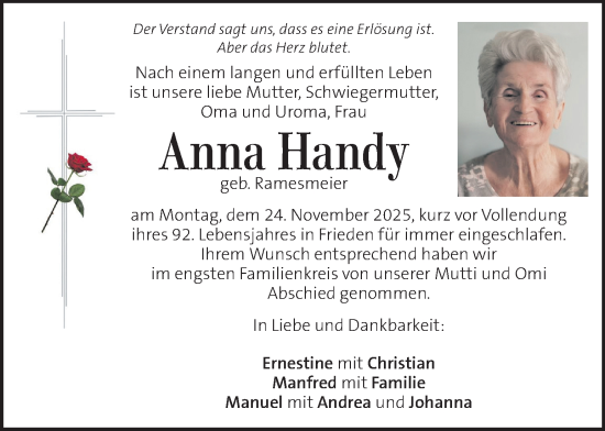 Traueranzeige von Anna Handy von Kleine Zeitung